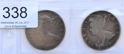 Lot 338 - Anne 2 x Halfcrowns comprising: 1707 SEPTIMO, flecking & light obv adjustment marks at 6...