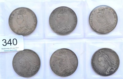 Lot 340 - Victoria,  a Set of Jubilee Head Crowns comprising: 1887 good surfaces, very minor rev. rim...