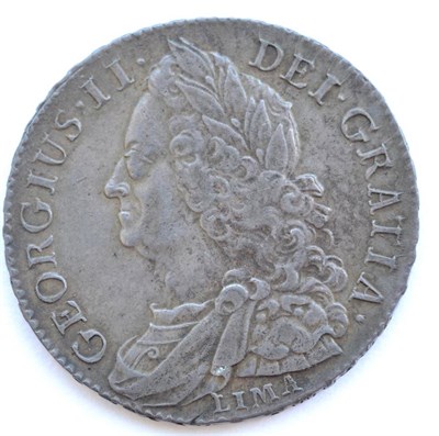 Lot 343 - George II Halfcrown 1745 D.NONO LIMA, minor flecking o/wise good edge & surfaces, toned AVF/VF