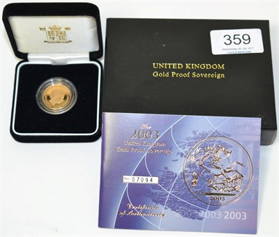 Lot 359 - Proof Sovereign 2003, with cert, in CofI, FDC