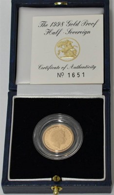 Lot 363 - Proof Half Sovereign 1998, with cert, in CofI, FDC