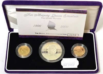 Lot 371 - The Royal Birthday Collection' a 3-coin set commemorating the 100th birthday of the Queen Mother in