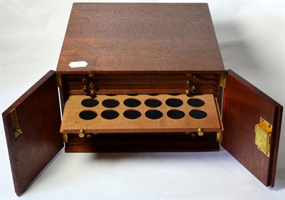 Lot 381 - A Professionally Made Mahogany Coin Cabinet containing 14 x trays (6 trays with 25 spaces (each...