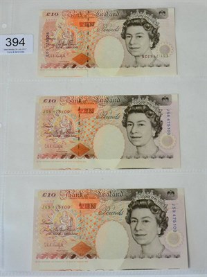 Lot 394 - Bank of England Error Notes: 3 x £10 Kentfield Series 'E' Historical issue: EO1 vertically...