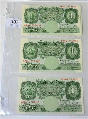 Lot 397 - Bank of England, a Consecutively Numbered Run of 5 x £1, O'Brien 'Britannia' type, O56J 779085 