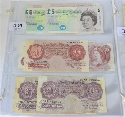 Lot 404 - A Small Collection of Bank of England Notes comprising:  2 x £5 Salmon MB & LJ & 8 x 10...