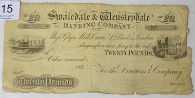 Lot 415 - Provincial Banknote: Swaledale & Wensleydale Banking Company £20 dated 186X for Glyn, Mills,...