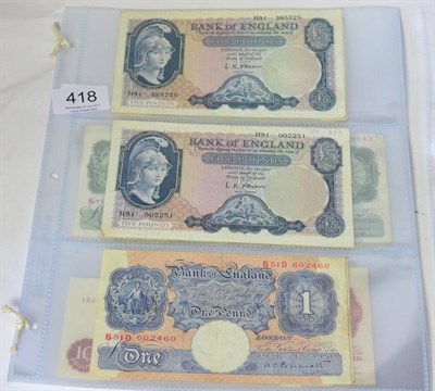 Lot 418 - A Collection of English & Scottish Banknotes comprising: Bank of England: 2 x £5 O'Brien...