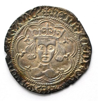 Lot 3 - Henry VI Groat, Calais Mint, MM cross patonce, rosette-mascle issue; obv. blue/gold tone with...