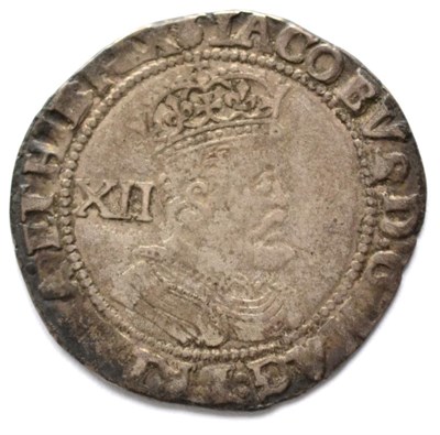 Lot 5 - James I, Shilling third coinage, sixth larger bust, MM thistle; obv facial features weakly...
