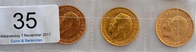Lot 35 - George V, 3 x Sovereigns: 1911, 1912 & 1913 VF to GVF