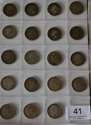 Lot 41 - 19 x Shillings comprising: 1825 Roman I in date, rare, 1825 Arabic I in date VG, 1826(x5),...