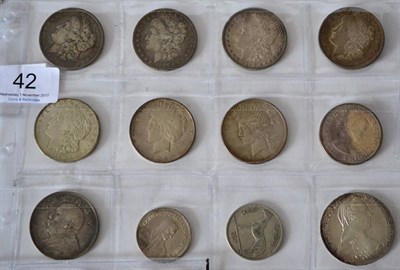 Lot 42 - 12 x Foreign Silver Coins comprising: USA 7 x dollars: 1878, 1897o, 1900, 1921(x2) 'Morgan,' &...
