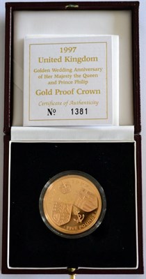 Lot 44 - Gold Proof Crown 1997 'Golden Wedding,' with cert, in CofI, FDC
