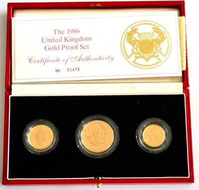 Lot 45 - 3-Coin Gold Proof Collection 1986 comprising: £2 'Commonwealth Games,' sovereign & half...