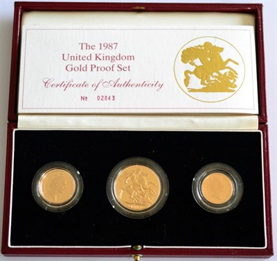 Lot 46 - 3-Coin Gold Proof Collection 1987 comprising: £2, sovereign & half sovereign, with cert, in...