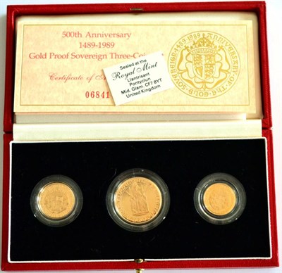 Lot 48 - 3-Coin Gold Proof Collection 1989 '500th Anniversary of the Sovereign' comprising: £2, sovereign