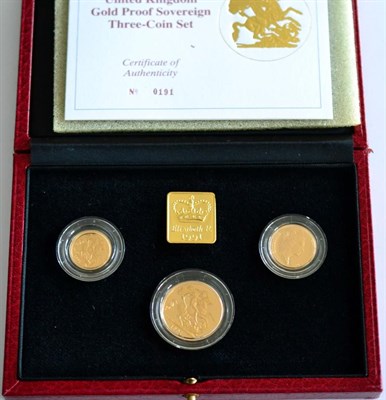 Lot 50 - 3-Coin Gold Proof Collection 1991 comprising: £2, sovereign & half sovereign, with cert, in...