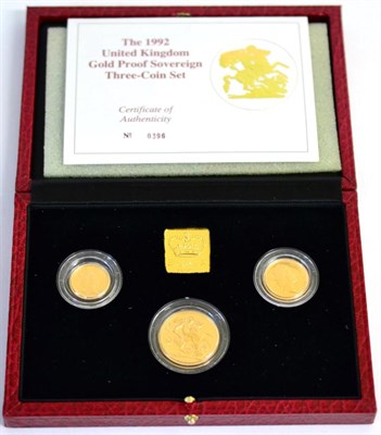 Lot 51 - 3-Coin Gold Proof Collection 1992 comprising: £2, sovereign & half sovereign, with cert, in...