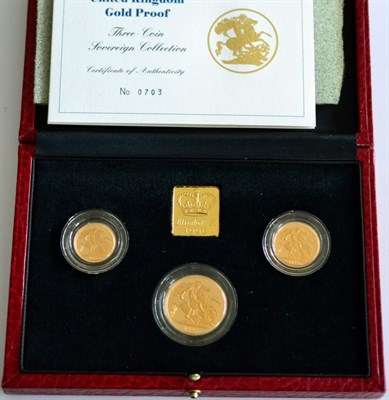 Lot 54 - 3-Coin Gold Proof Collection 1996 comprising: £2, sovereign & half sovereign, with cert, in...