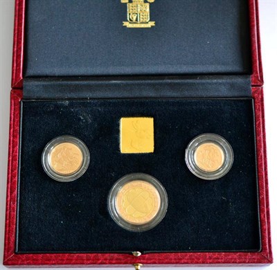 Lot 56 - 3-Coin Gold Proof Collection 1999 comprising: £2 'Rugby World Cup,' sovereign & half...