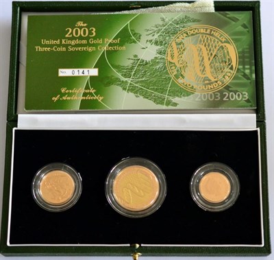 Lot 58 - 3-Coin Gold Proof Collection 2003 comprising: £2 'Structure of DNA,', sovereign & half...