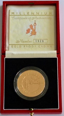 Lot 62 - Gold Proof £5 2000 'Millennium,' with cert, in CofI, FDC