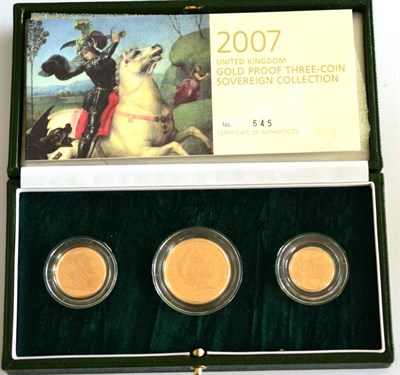 Lot 64 - 3-Coin Gold Proof Collection 2007 comprising: £2, sovereign & half sovereign, with cert, in...