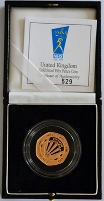 Lot 69 - Gold Proof 50p 1998 '50th Anniversary of the NHS,' 15.5g, 22ct gold, with cert, in CofI, FDC