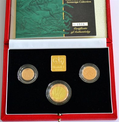 Lot 70 - 3-Coin Gold Proof Collection 2001 comprising: £2 'Marconi,' sovereign & half sovereign, with...