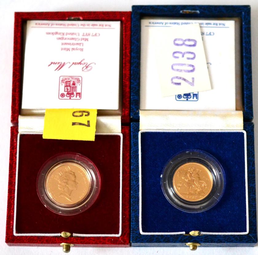 Lot 99 - Proof Sovereign 1987 with cert, in CofI, FDC, together with proof half sovereign 1987, with...
