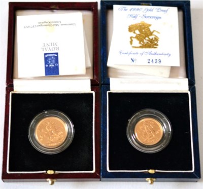 Lot 100 - Proof Sovereign 1990 with cert, in CofI, FDC, together with proof half sovereign 1990, with...