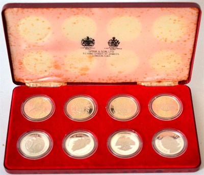 Lot 104 - A Set of 8 x Silver Proof Crowns 1977 issued by UK, Guernsey, Jersey, Gibraltar, Tristan da...