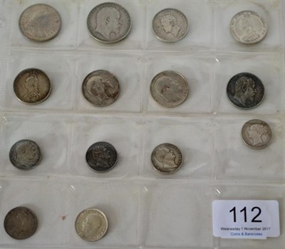Lot 112 - 14 x English Silver Coins comprising: bank token eighteenpence (1s. 6D) 1811, very minor...