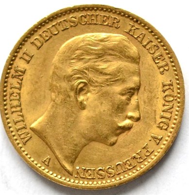 Lot 125 - German States, Prussia Gold 20 Marks 1911A, obv. bust of Wilhelm II; 7.94g, .900 gold; minor...