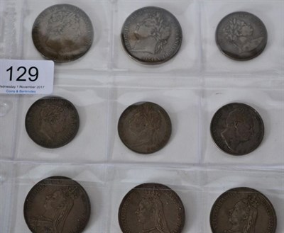 Lot 129 - 6 x Pre-Victoria Silver Coins comprising: 2 x crowns: 1819 LIX obv contact marks AFine, 1821...