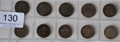 Lot 130 - 10 x Sixpences comprising: 1711 large lis, faint scratch on bust AFine/GFIne, 1723 SSC, 1757,...
