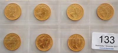 Lot 133 - 7 x Sovereigns: 1962, 1963, 1964, 1965, 1966, 1967 & 1968, minor contact marks, generally AEF or+