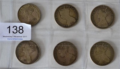 Lot 138 - Victoria, 6 x 'Gothic' Florins comprising: 1849 'Godless,'  minor obv contact marks o/wise GVF,...
