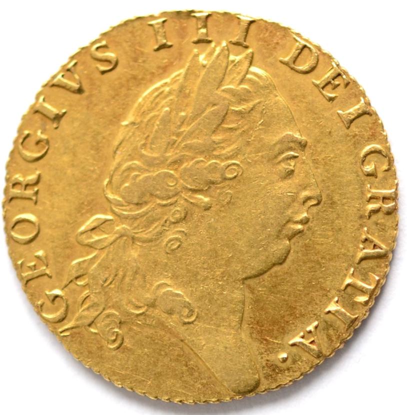 Lot 150 - George III Guinea 1792, fifth laureate head, 'spade' rev, light hairlines o/wise lustrous AVF