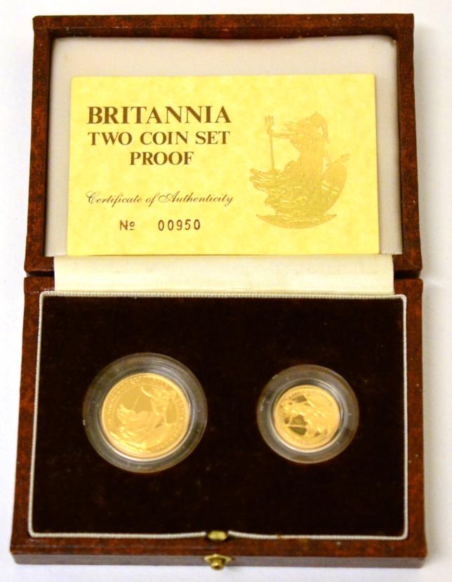 Lot 156 - Britannia 2-Coin Gold Proof Set 1987 comprising: £25 (¼ oz fine gold) & £10 (1/10 oz...