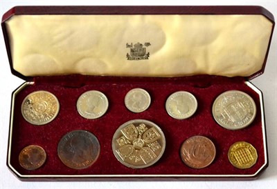 Lot 160 - Elizabeth II, Proof Set 1953, 10 coins farthing to crown, bronze toned & toning streaks on CuNi, in