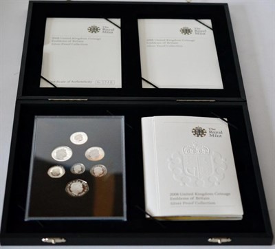 Lot 175 - Silver Proof Set 2008 'Emblems of Britain,' 7 coins: 1p, 2p, 5p, 10p, 20p, 50p & £1, all...