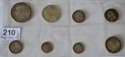 Lot 210 - Victoria, 6 x Young Head Silver Coins comprising: crown 1844 VIII cinquefoil stops, numerous...