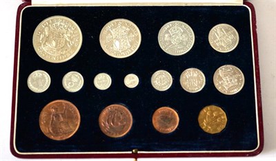 Lot 214 - Proof Set 1937, 15 coins farthing to crown in red leatherette CofI (in pristine condition),...