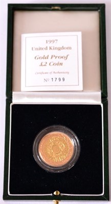 Lot 225 - Gold Proof £2 1997, with cert, in CofI, FDC