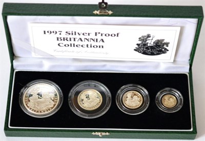 Lot 227 - Britannia 4-coin Silver Proof Set 1997 comprising £2, £1, 50p & 20p, with cert, in CofI, FDC