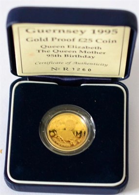 Lot 234 - Guernsey, Gold Proof £25 1995 'Queen Mother's 95th Birthday,' 7.8g, .999 gold, limited...