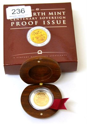 Lot 236 - Australia Proof Sovereign 1999 'Perth Mint Centenary 1899-1999,' a bimetal coin with a face...