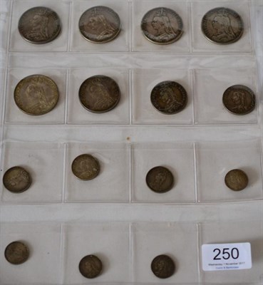 Lot 250 - Victoria, 15 x Silver Coins comprising: 5 x crowns: 1887 contact marks Fine, 1890(x3) all with edge